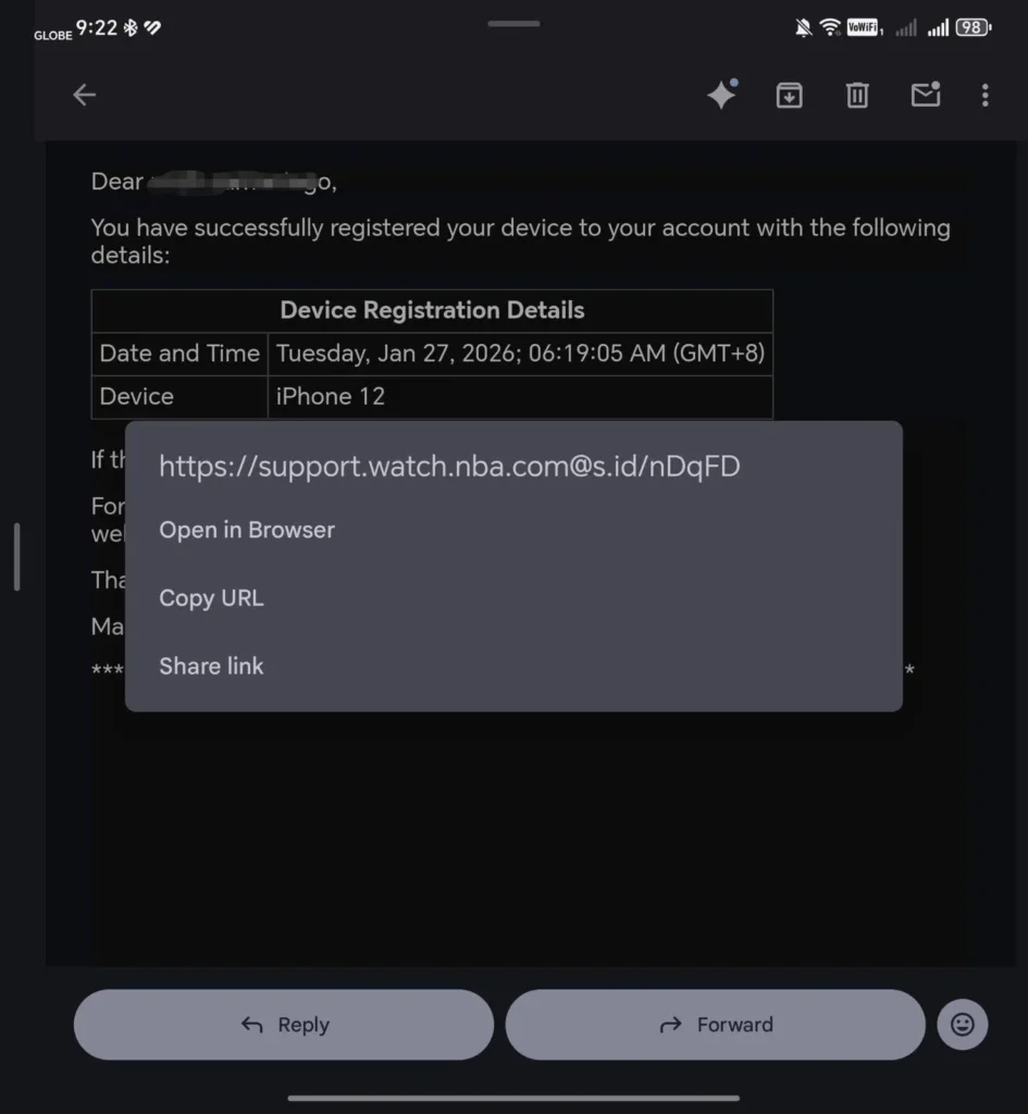 Deceptive phishing email targets Maya users with hidden redirect trick 3 viber image 2026 01 27 16 59 01 399