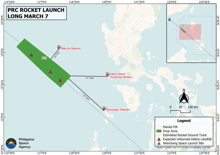 PhilSA warns of possible rocket debris within Philippine EEZ after Long March 7 launch 9 20260511