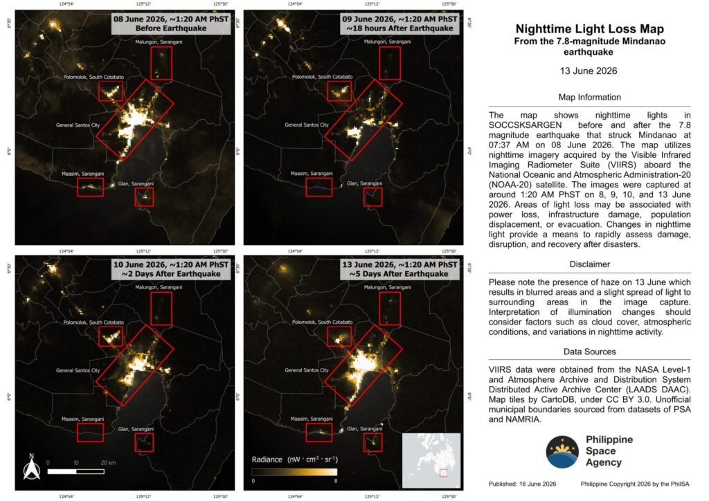 PhilSA uses satellite data to map earthquake damage, coastal uplift in Mindanao 4 Nighttime Light Loss Map
