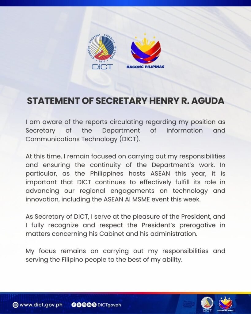 DICT Secretary Aguda focuses on department work amid resignation reports 1 viber image 2026 10 07 12 17 29 545